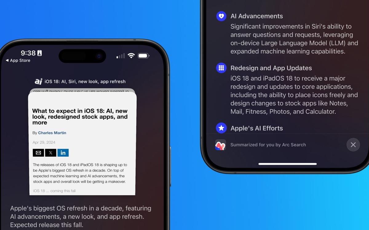Safari resumiendo texto en iPhone con Apple AI