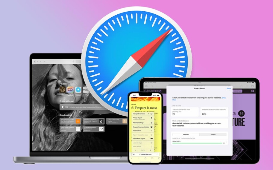 Logotipo de Safari con productos Apple