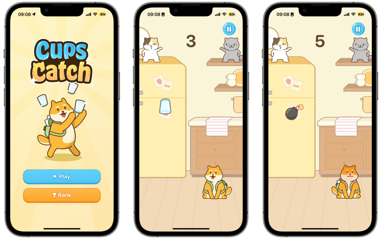 Juego Cups Catch en un iPhone 14