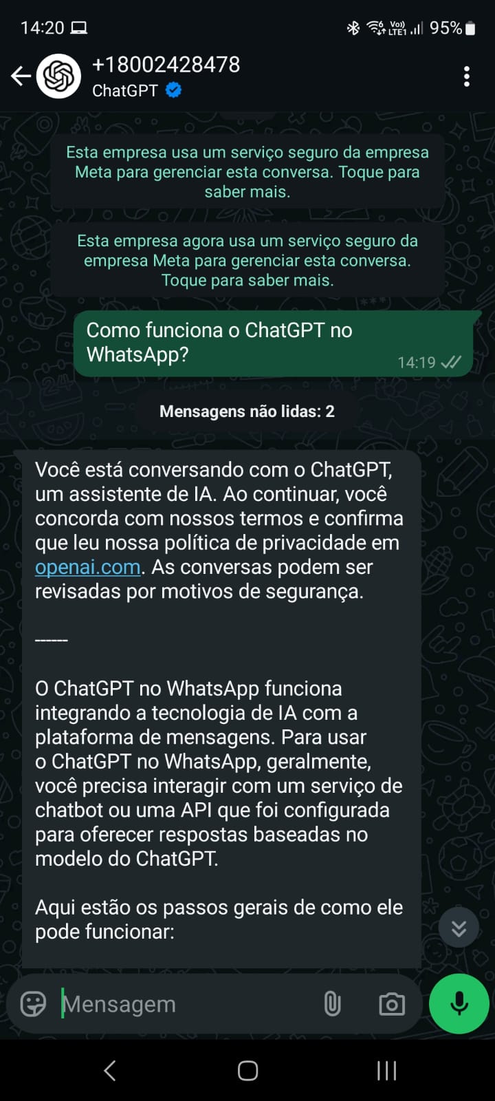 Hablando con chatgpu en whatsapp
