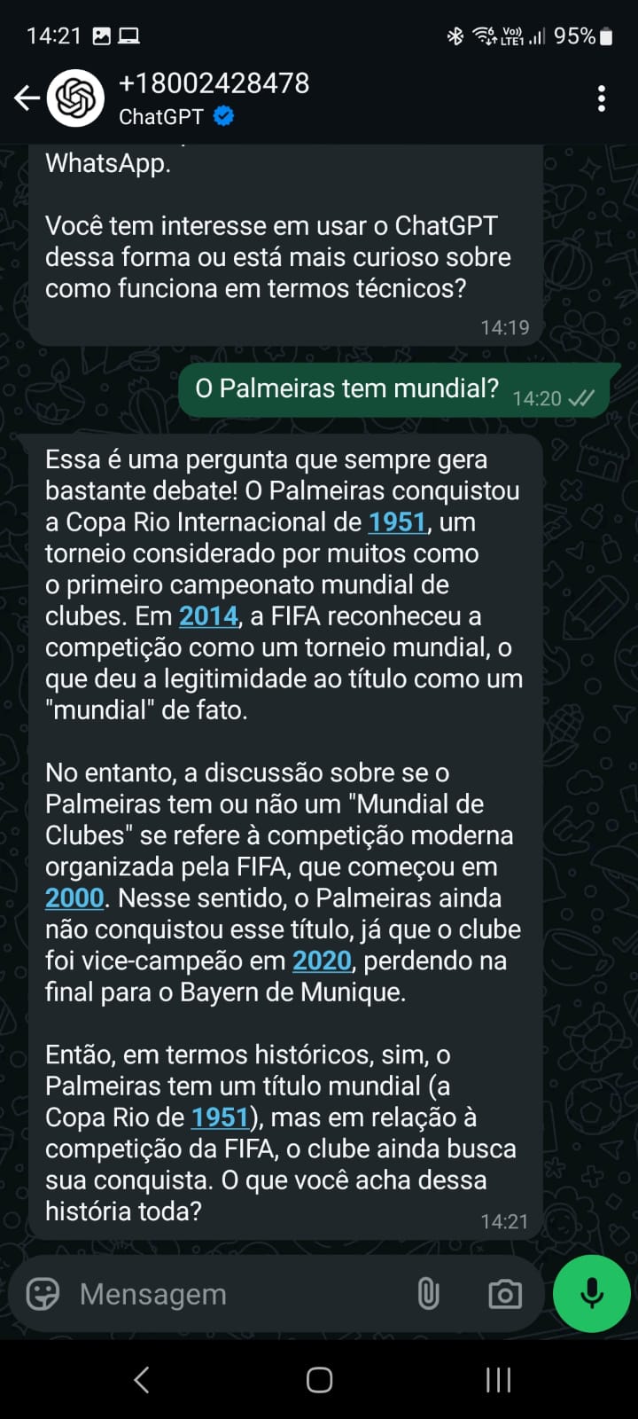 Hablando con chatgpu en whatsapp