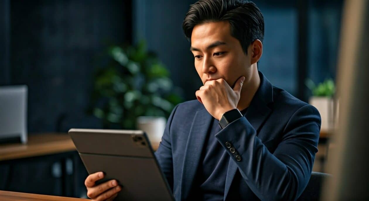 Hombre usando iPad (imagen generada por AI)