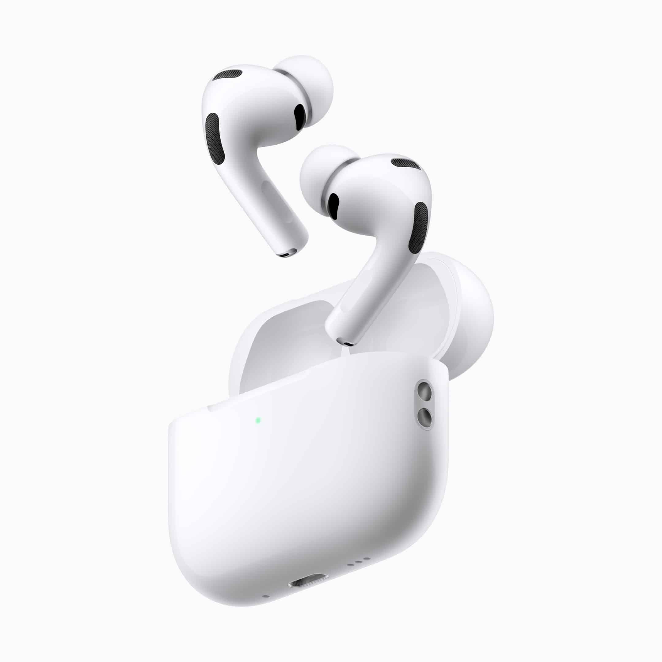 Airpods Pro 3 "vuelo" con los auriculares saliendo del estuche de carga