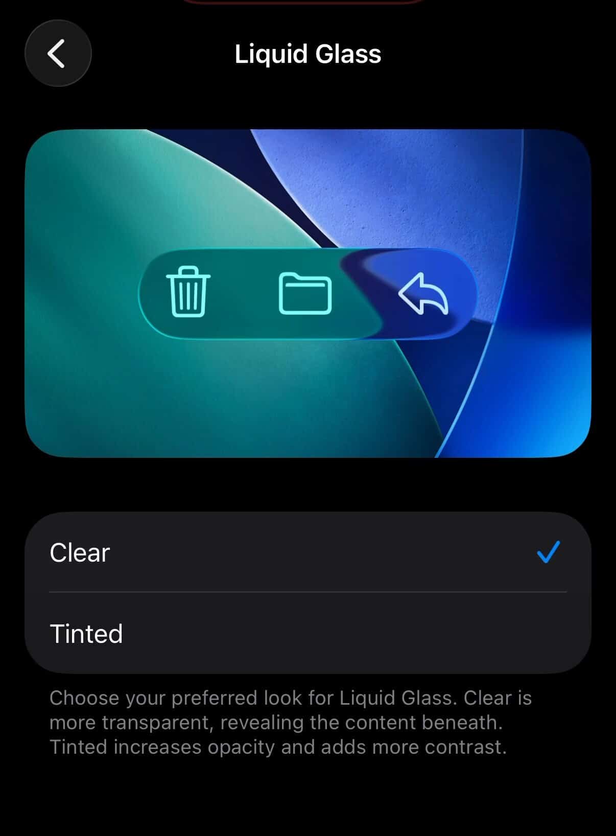 Ajuste de Liquid Glass en iOS 26.1 beta 4