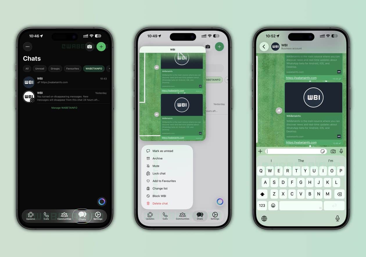 WhatsApp con interfaz de Vidrio Líquido