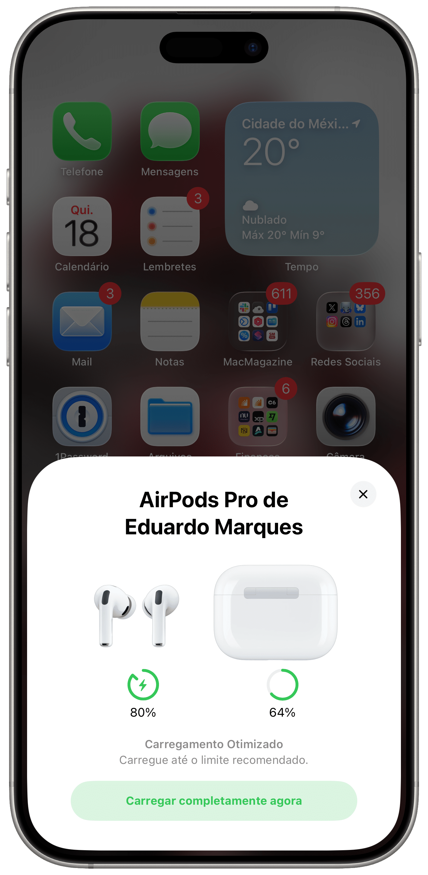 Carga optimizada de AirPods Pro 3