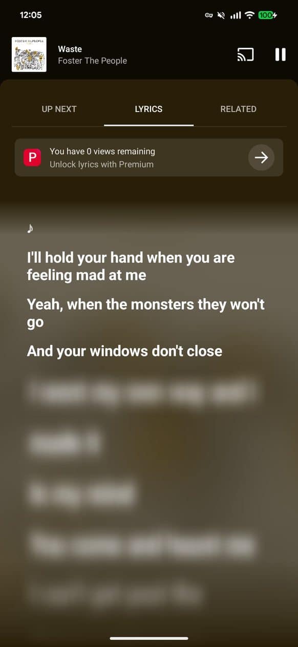 Letras en YouTube Music