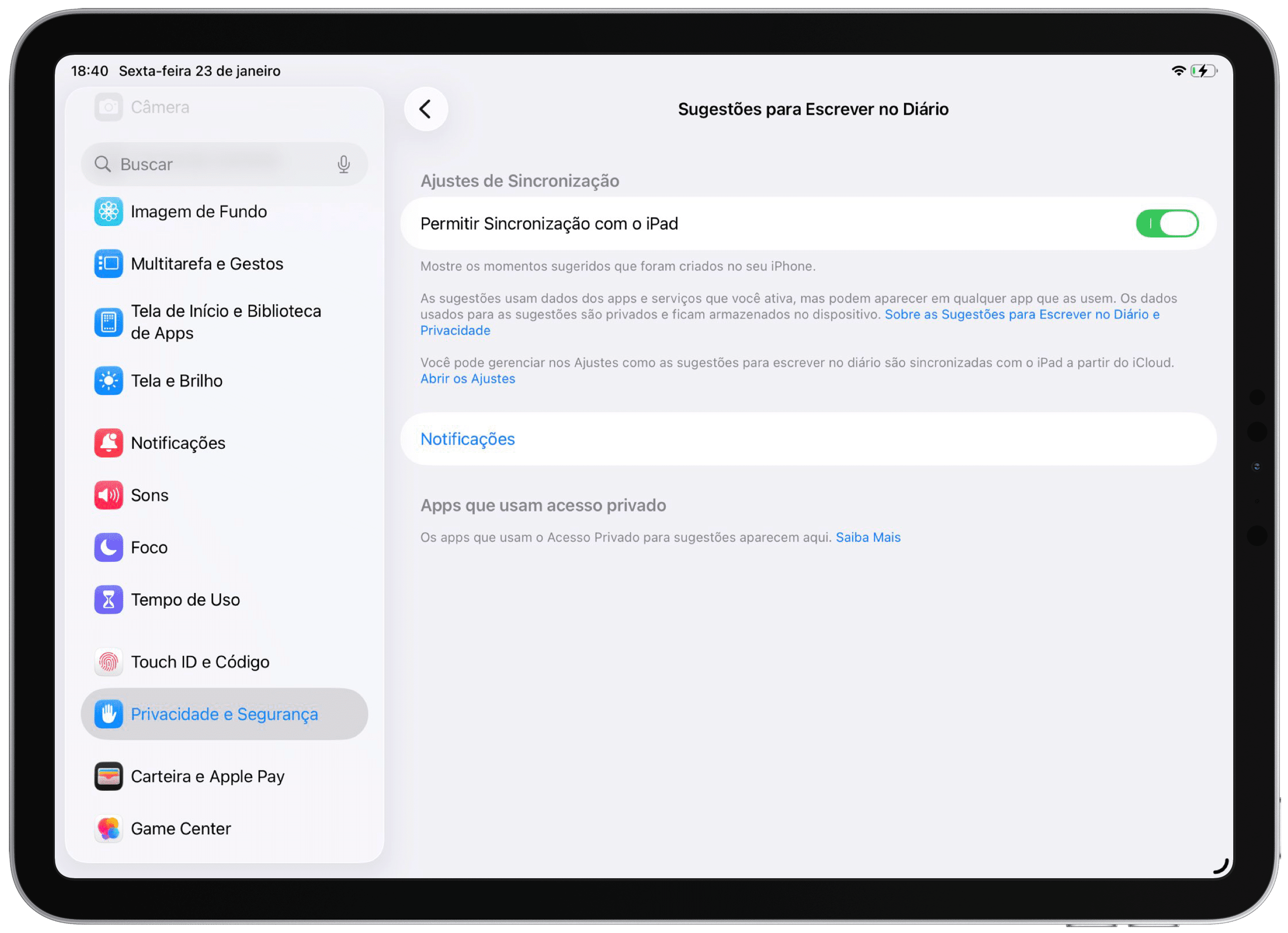 Sincronizar iPhone Journal en iPad