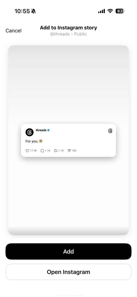 Publicación de hilos en Historias de Instagram