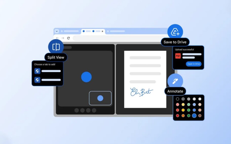Chrome obtiene vista dividida, anotaciones en PDF y guardado directo en Google Drive