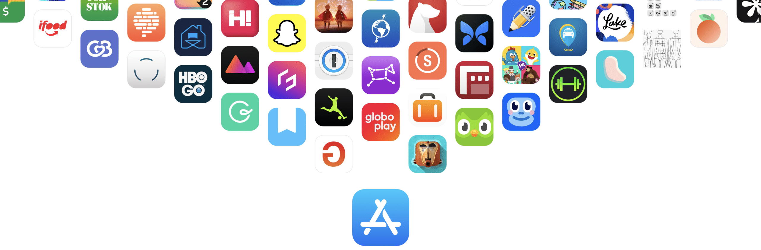 Iconos de aplicaciones que convergen hacia el centro.