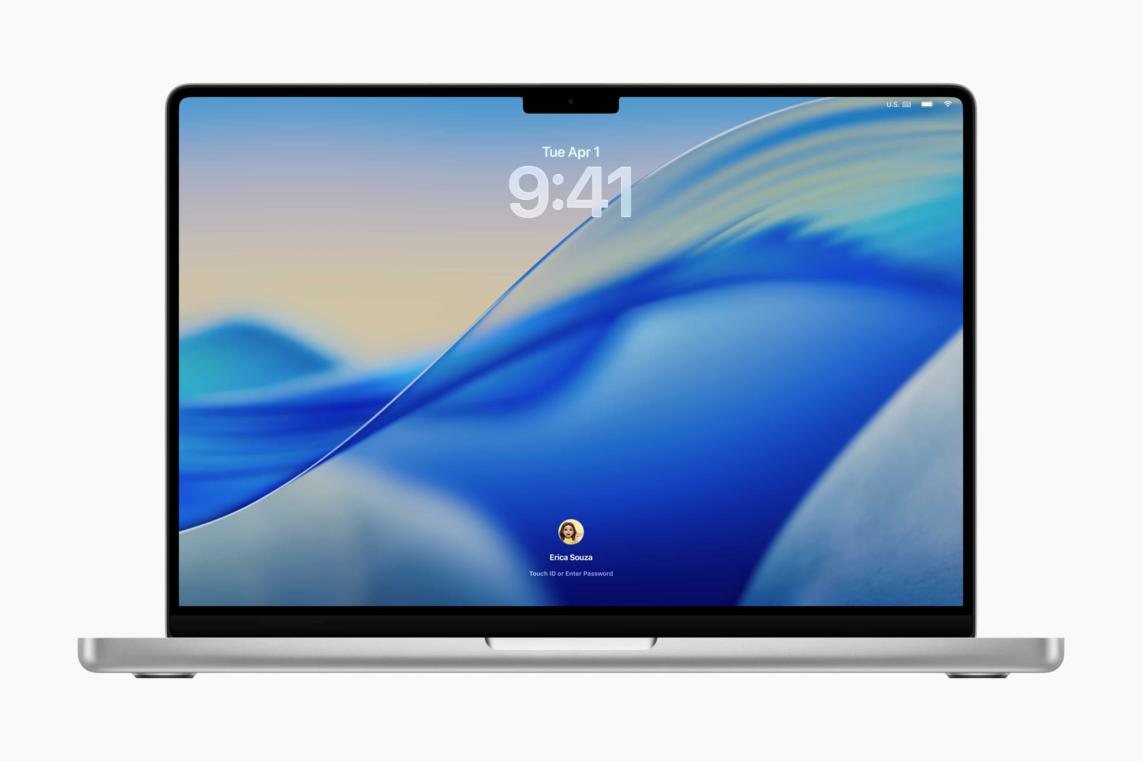 Pantalla de bloqueo de macOS Tahoe 26 en una MacBook Pro
