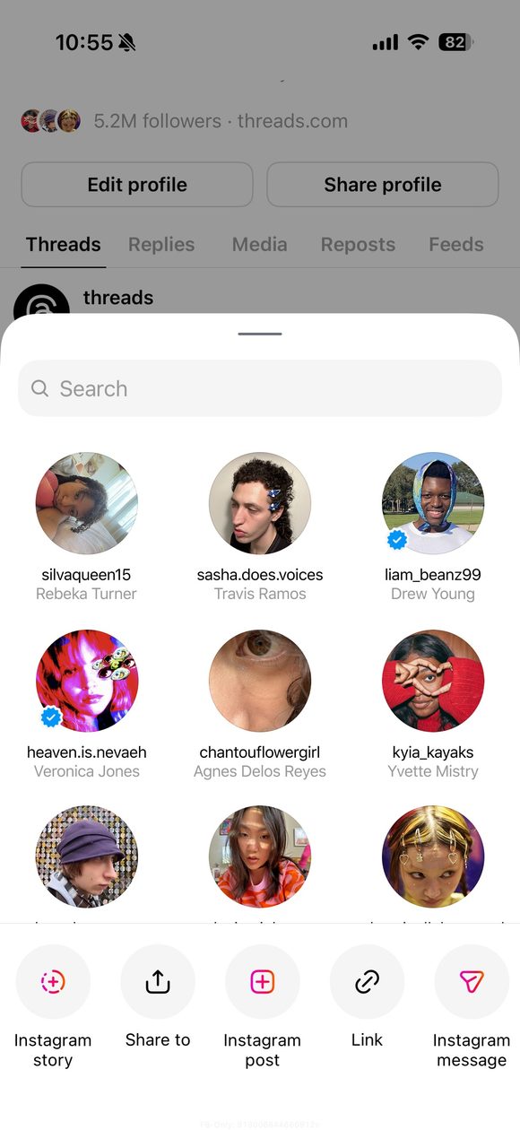 Publicación de hilos en Historias de Instagram