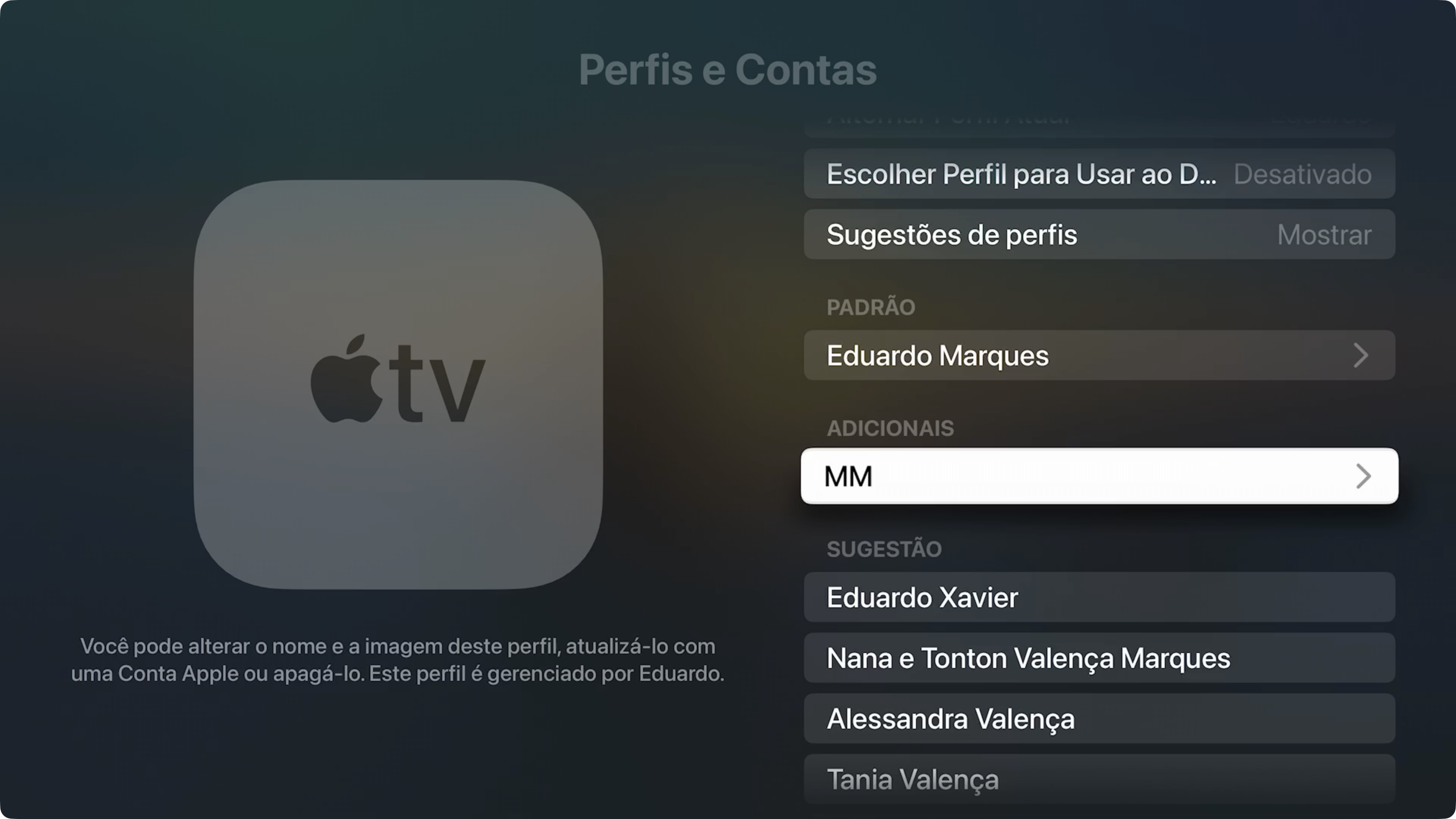 Perfil en Apple TV