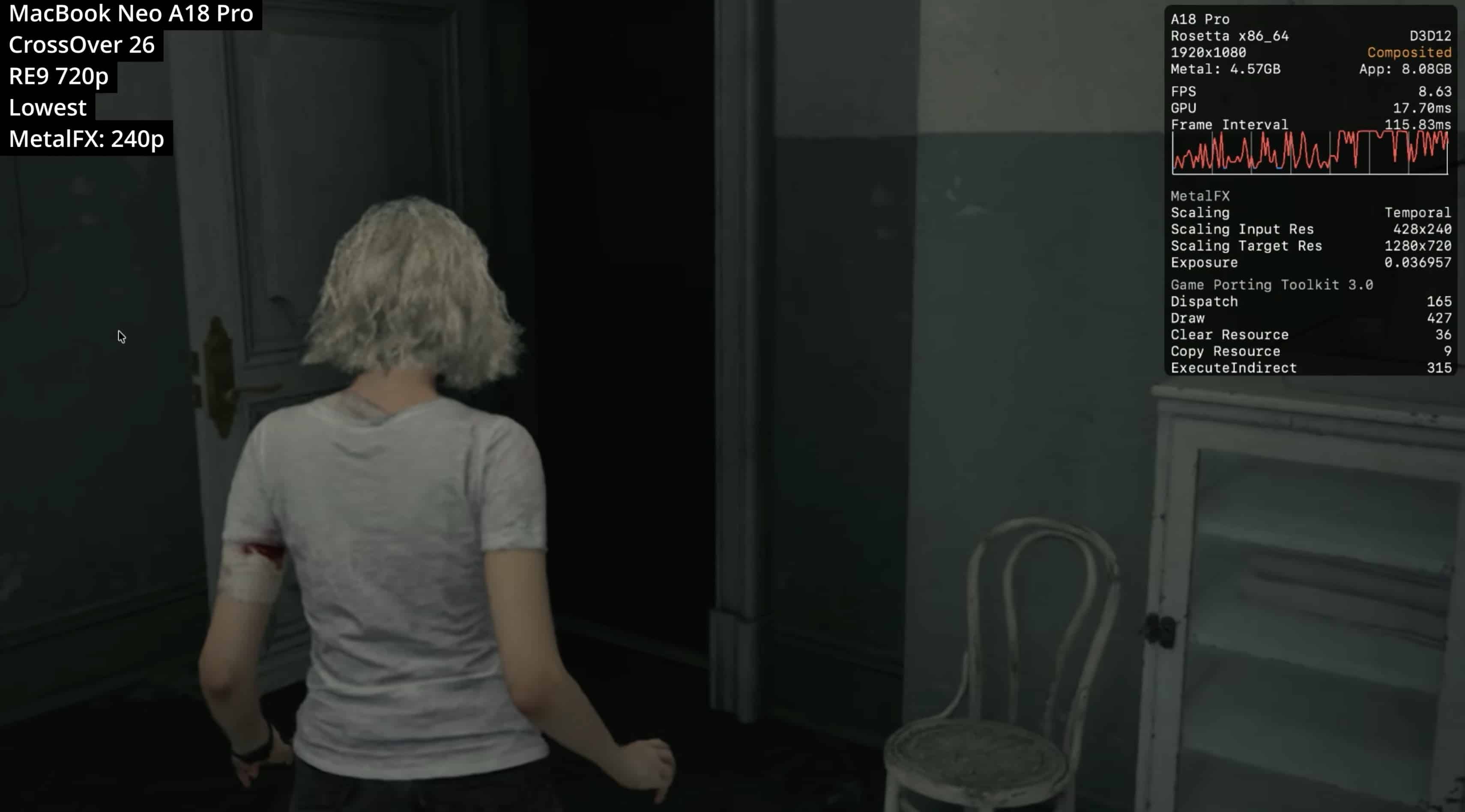 Resident Evil Requiem ejecutándose en MacBook Neo
