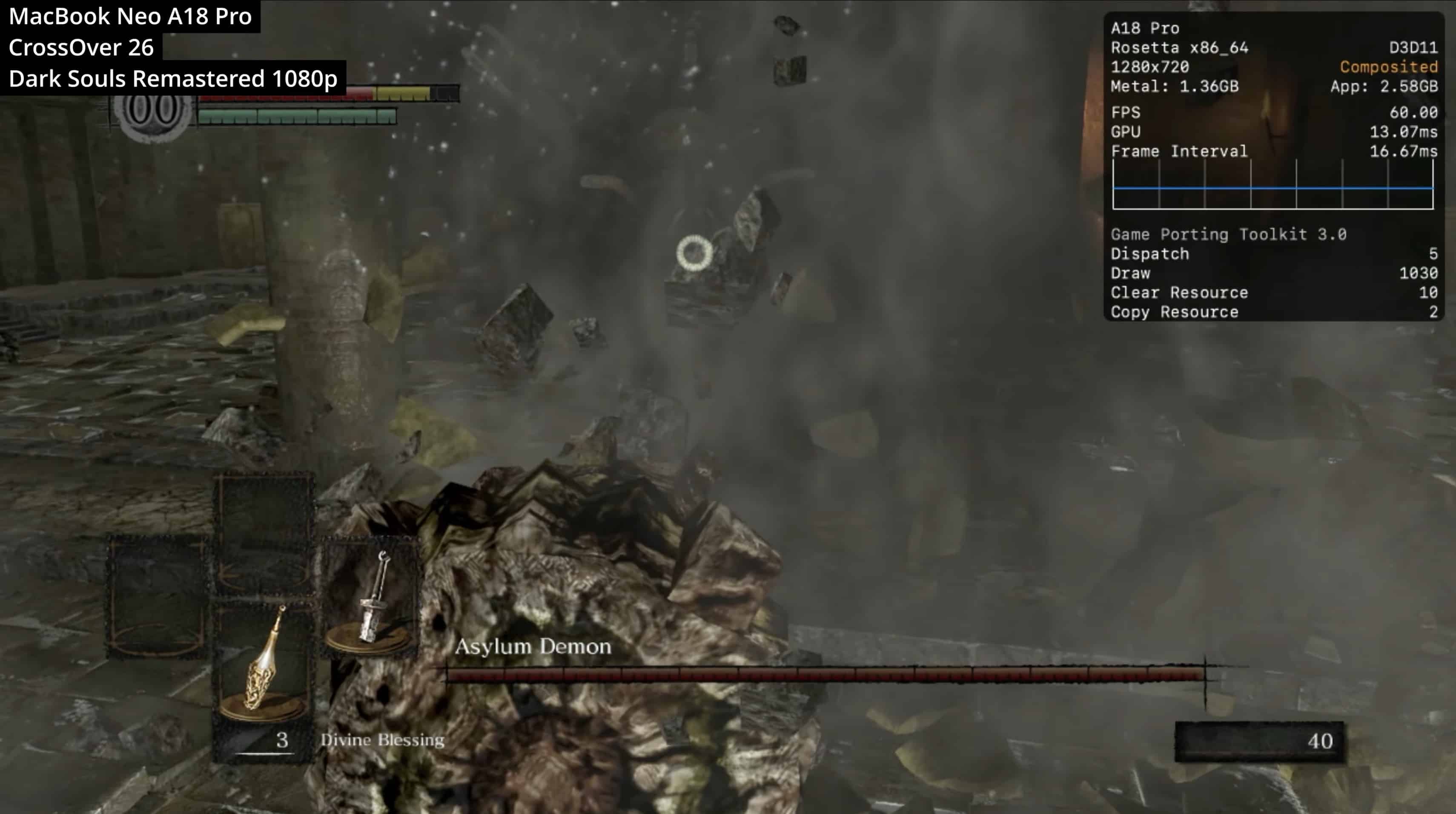Dark Souls ejecutándose en MacBook Neo
