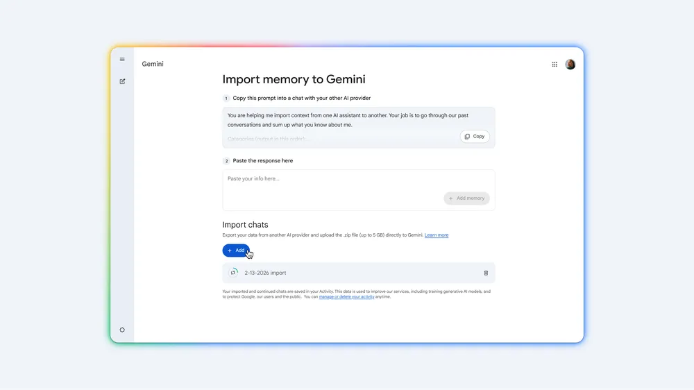 Gemini ahora te permite importar chats y memoria de otras aplicaciones de IA