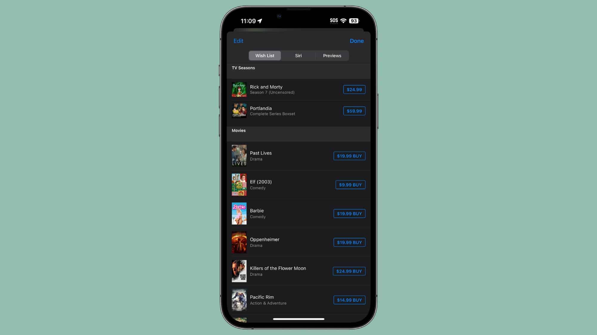 Lista de deseos en iTunes Store en iPhone
