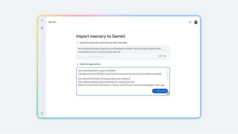 Gemini ahora te permite importar chats y memoria de otras aplicaciones de IA