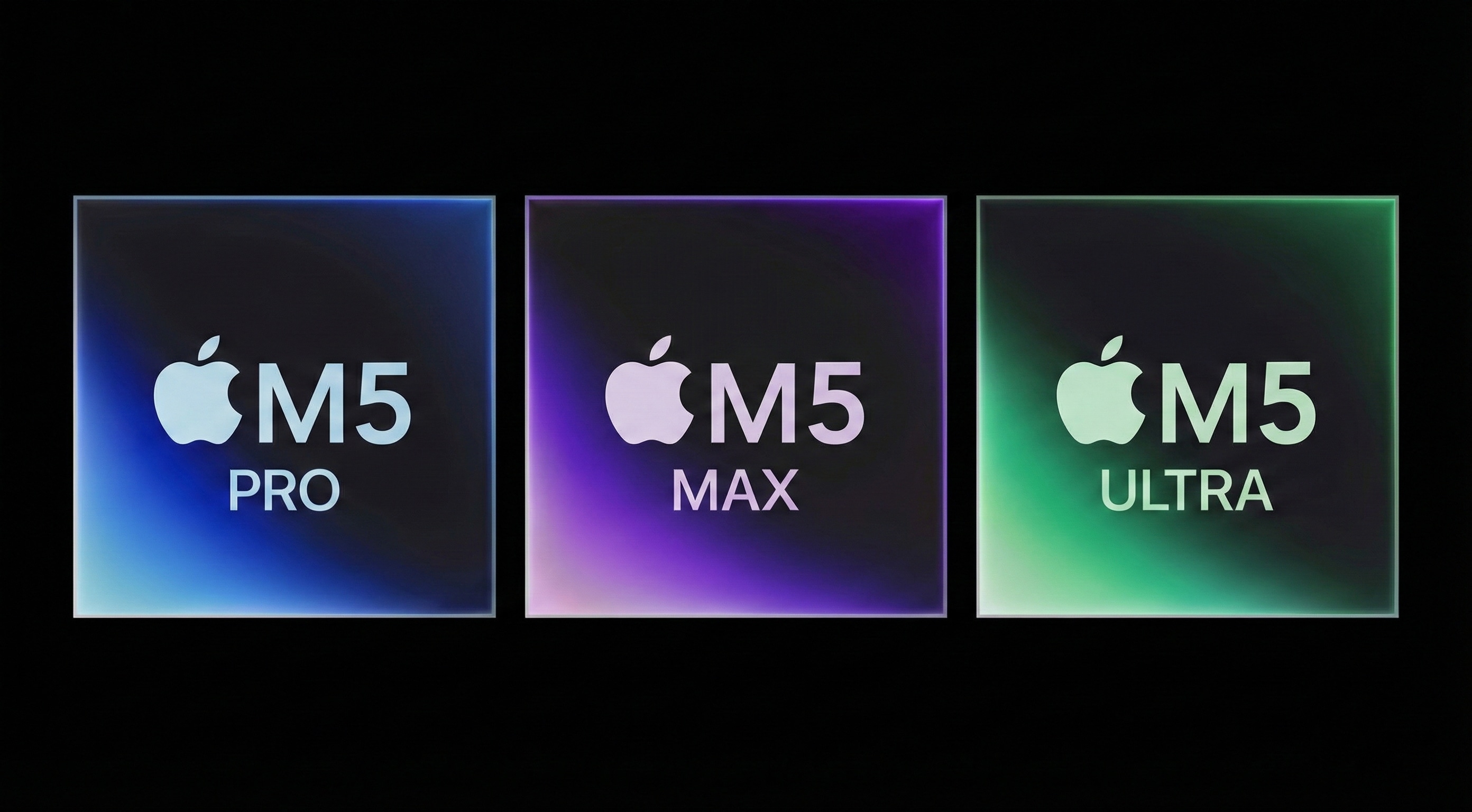 Ilustración de chip "M5Pro", "M5 máx." y "M5 Ultra"