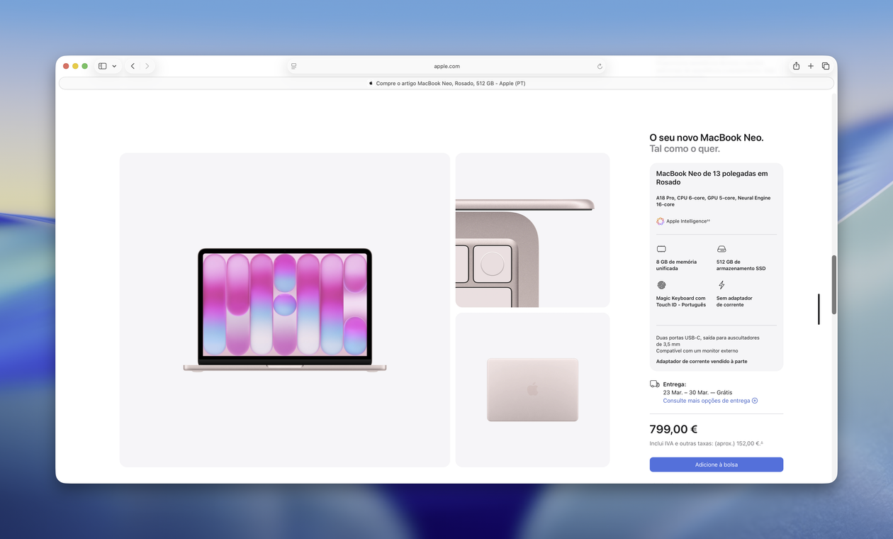 Plazo de entrega del MacBook Neo en color rubor