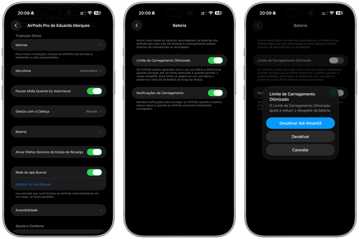 Límite de carga optimizado en AirPods Pro 3