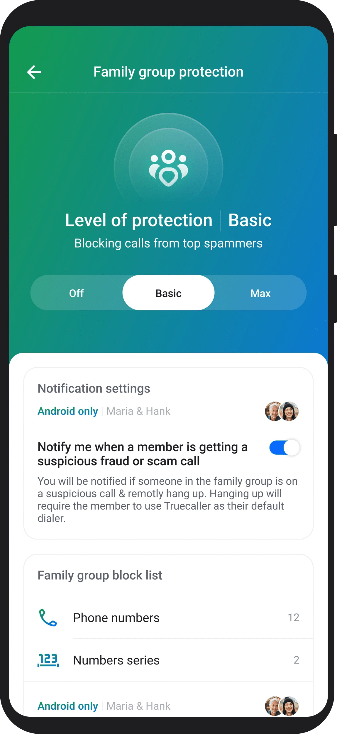 Protección familiar Truecaller