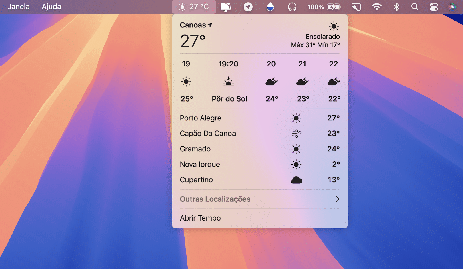 Aplicación meteorológica en la barra de menú de Mac