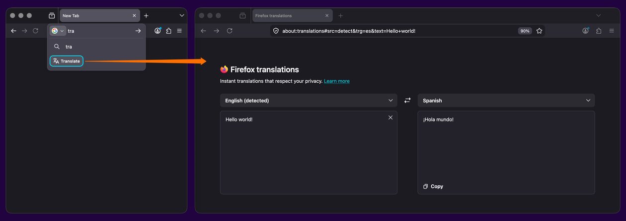 Mejoras en la función de traducción en Firefox 150