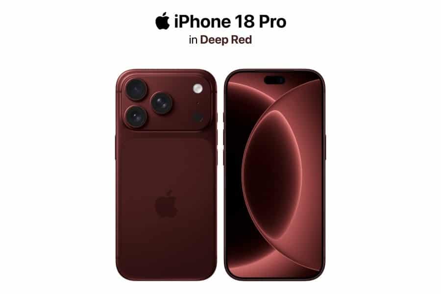Concepto de "iPhone 18 Pro" en color rojo intenso