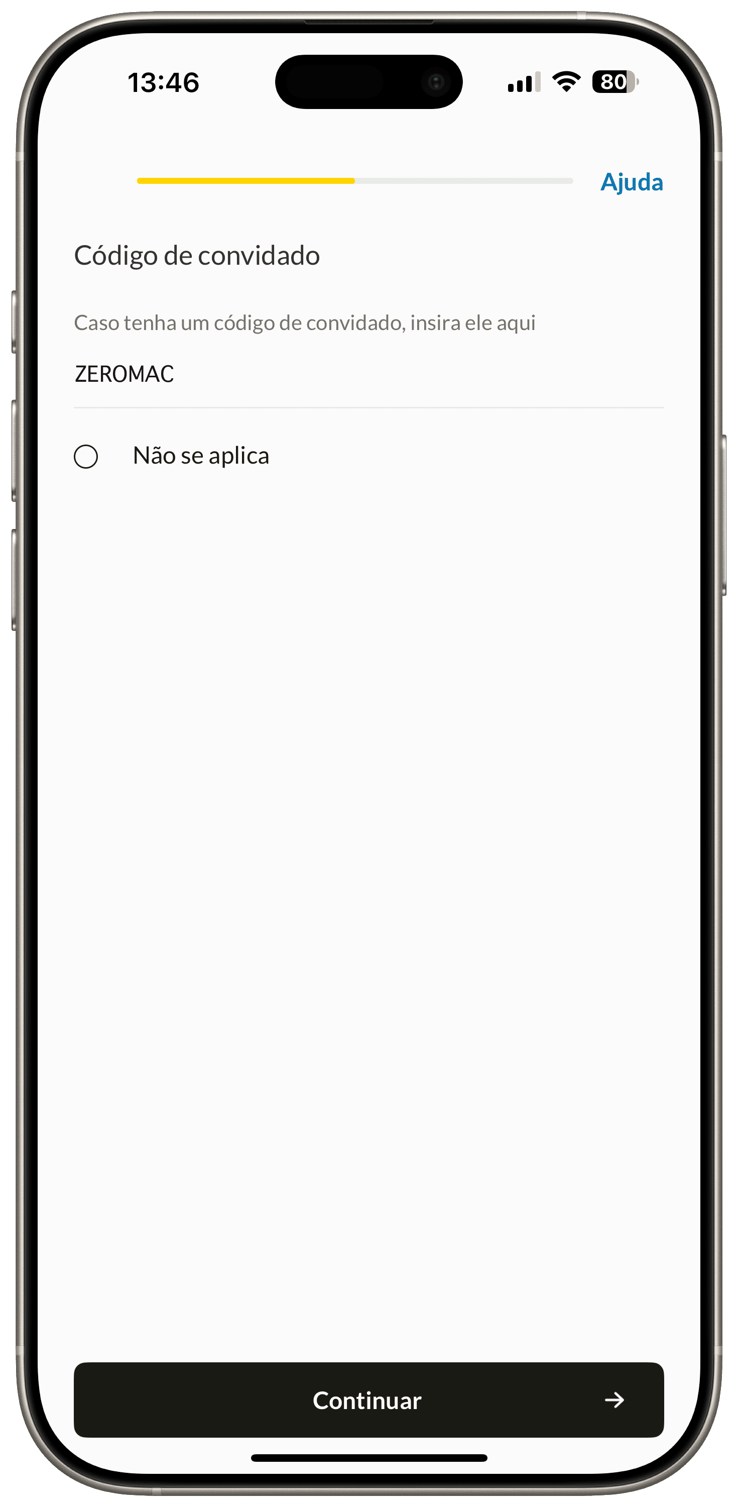 Cupón ZEROMAC en la pantalla de registro de Nomad