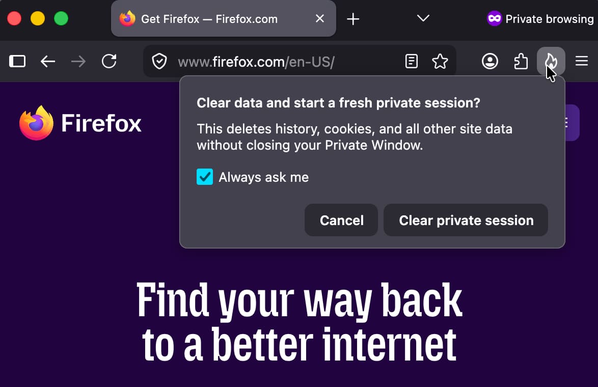 Alerta sobre cierre de ventana privada en Firefox 151