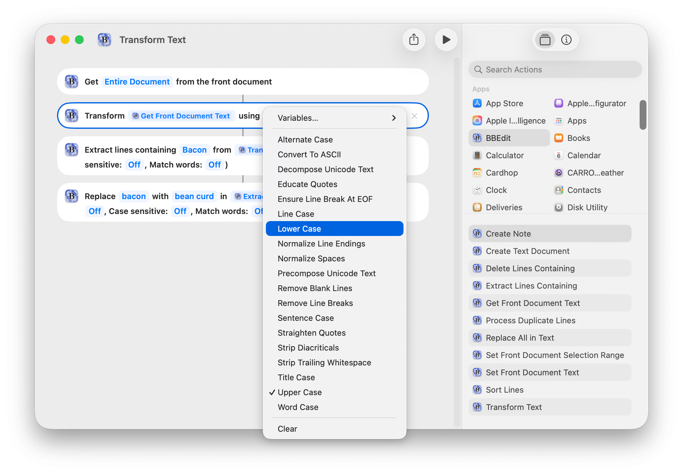 Soporte ampliado para la aplicación Atajos en BBEdit 16