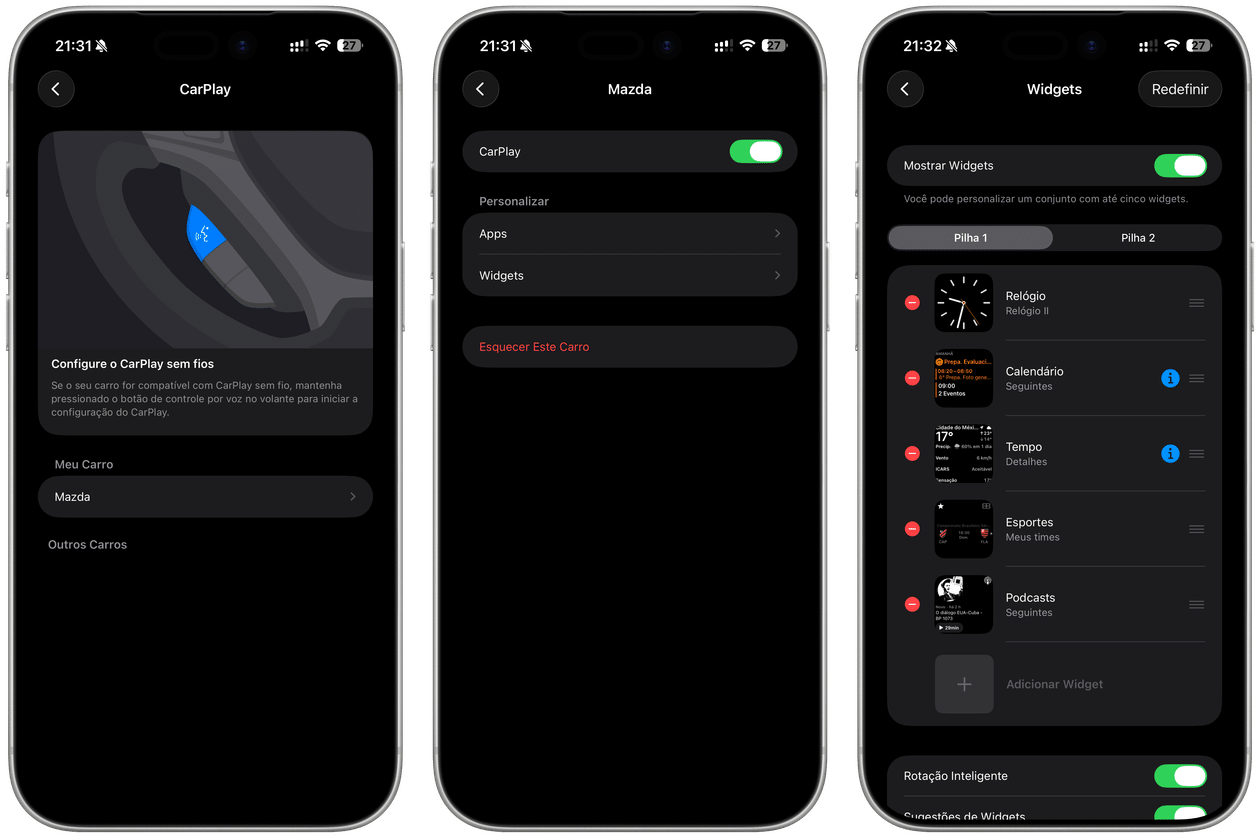 Widget de la aplicación de deportes en CarPlay