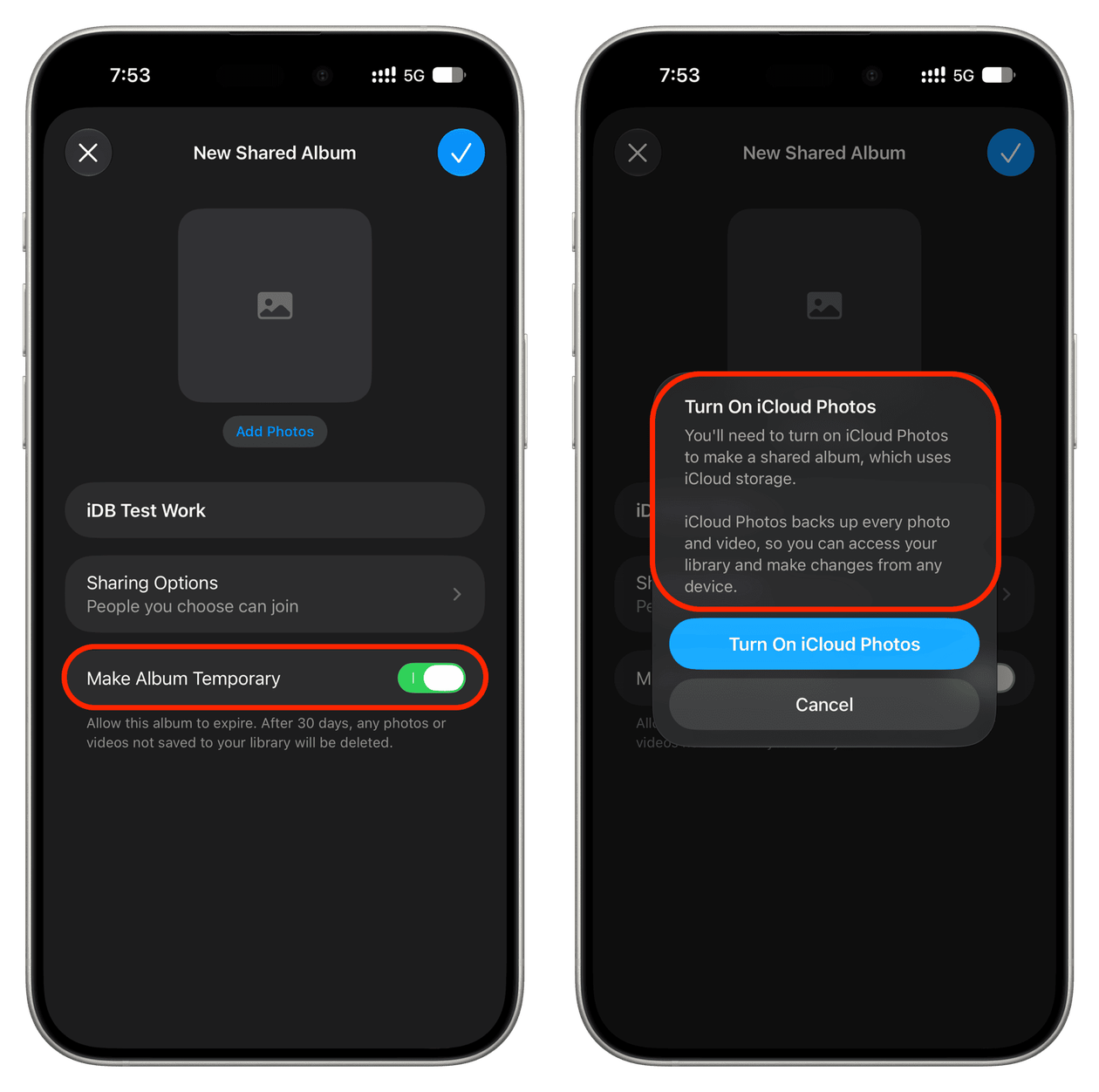 Álbumes compartidos que requieren fotos de iCloud en iOS 27