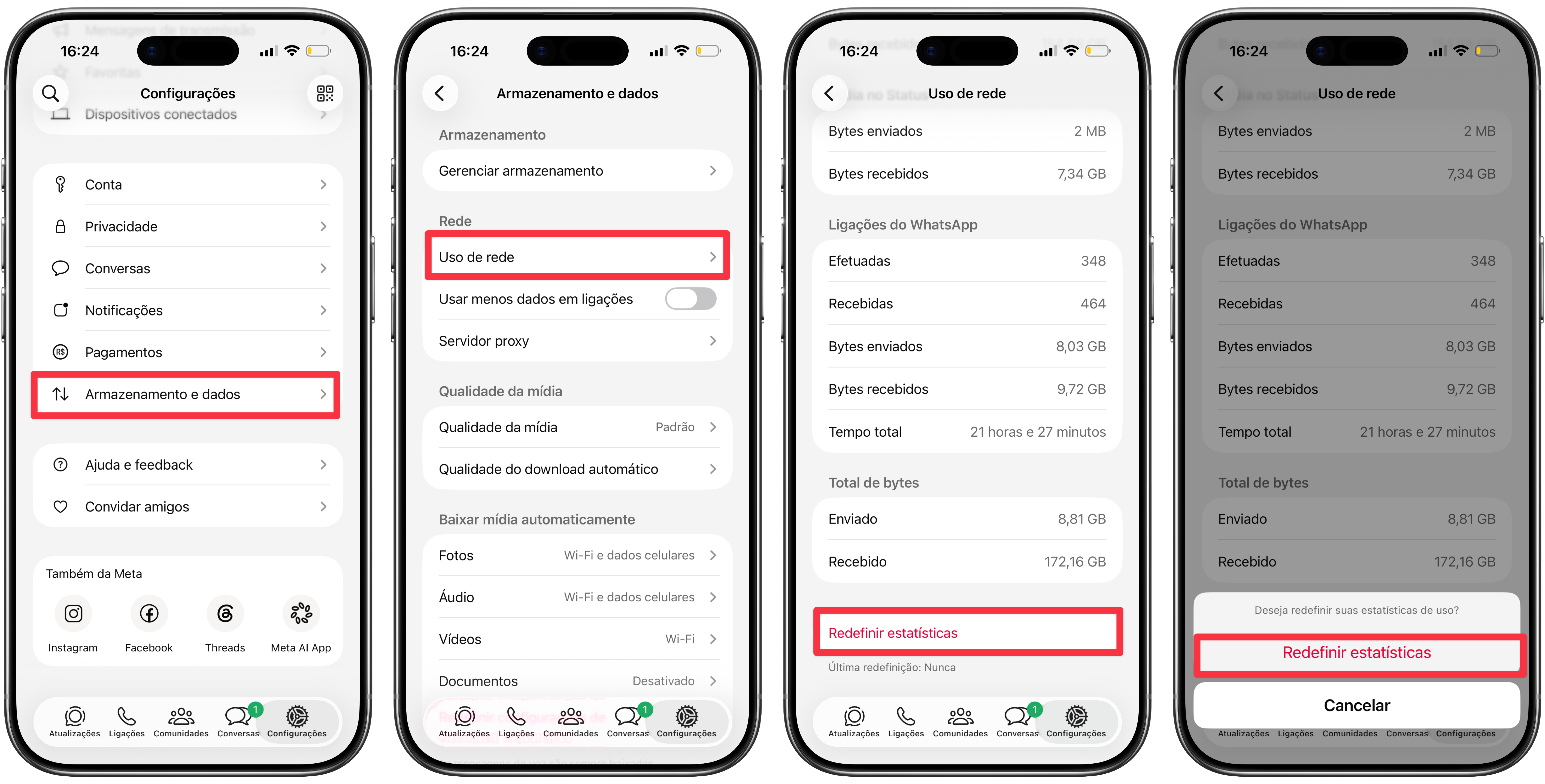 Restablecer estadísticas en WhatsApp