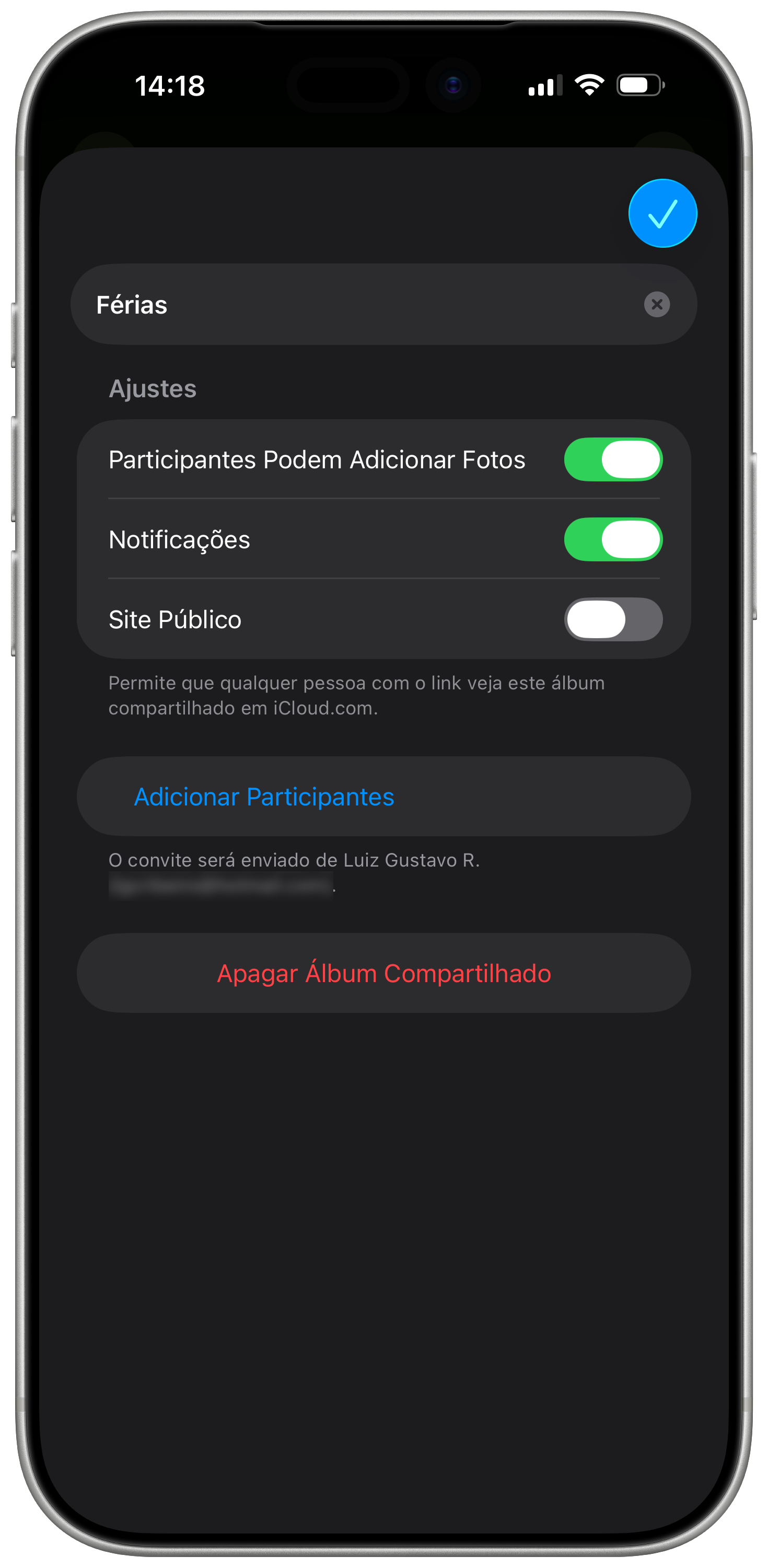 Ajuste de álbumes compartidos en iOS 26