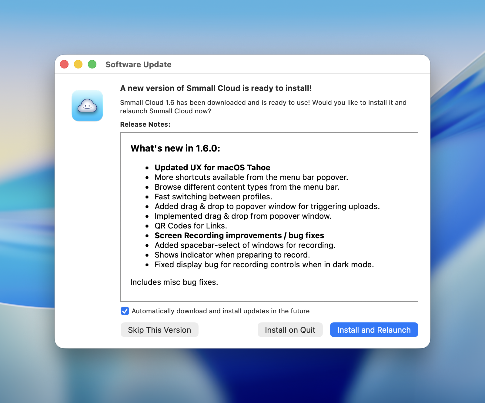 Actualización de nube pequeña