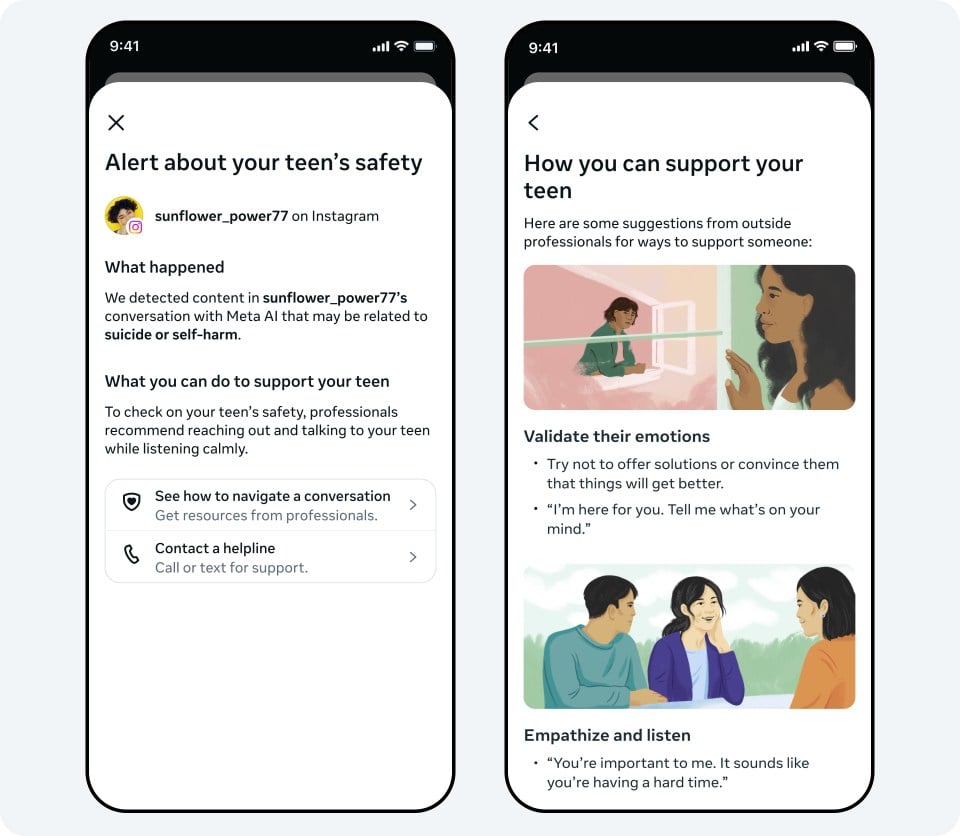 Meta AI alerta a los padres sobre conversaciones que involucran suicidio