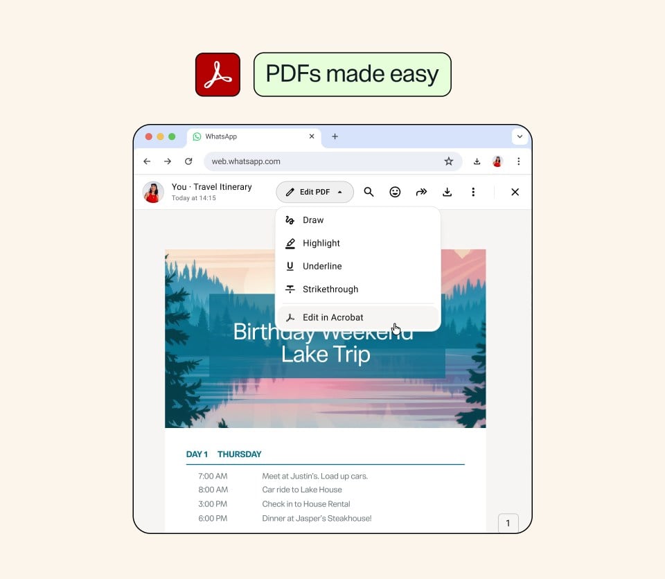 Integración con Adobe Acrobat en WhasApp Web